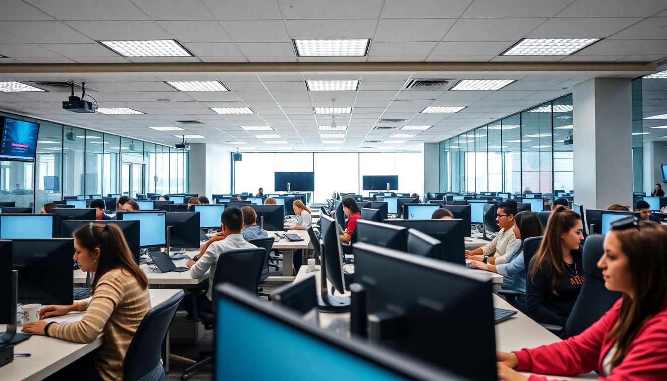 Engaged agents collaborating in call centers in Tijuana Mexico, highlighting professional customer support services.