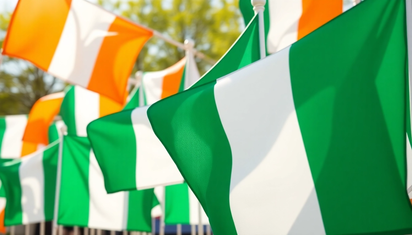 Display custom flags Ireland with unique logos and vibrant colors for various occasions.