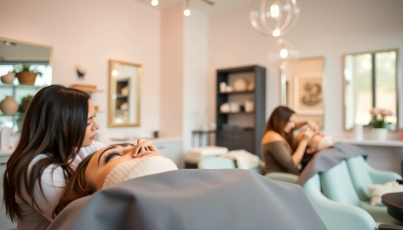 Expert stylist applying Pflugerville lash extensions, showcasing precision and elegance in a serene beauty salon.