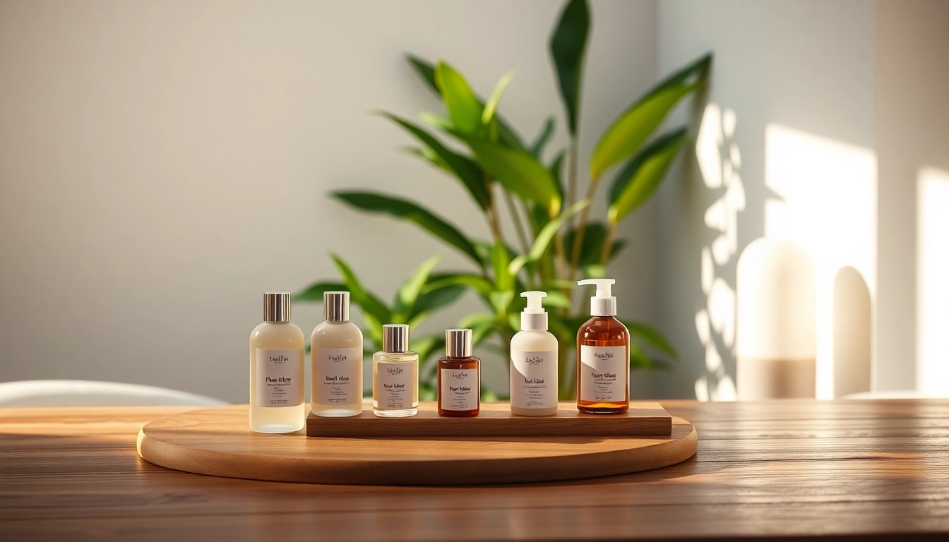 Discover etiket skincare products arranged elegantly on a wooden table with greenery in a tranquil setting.