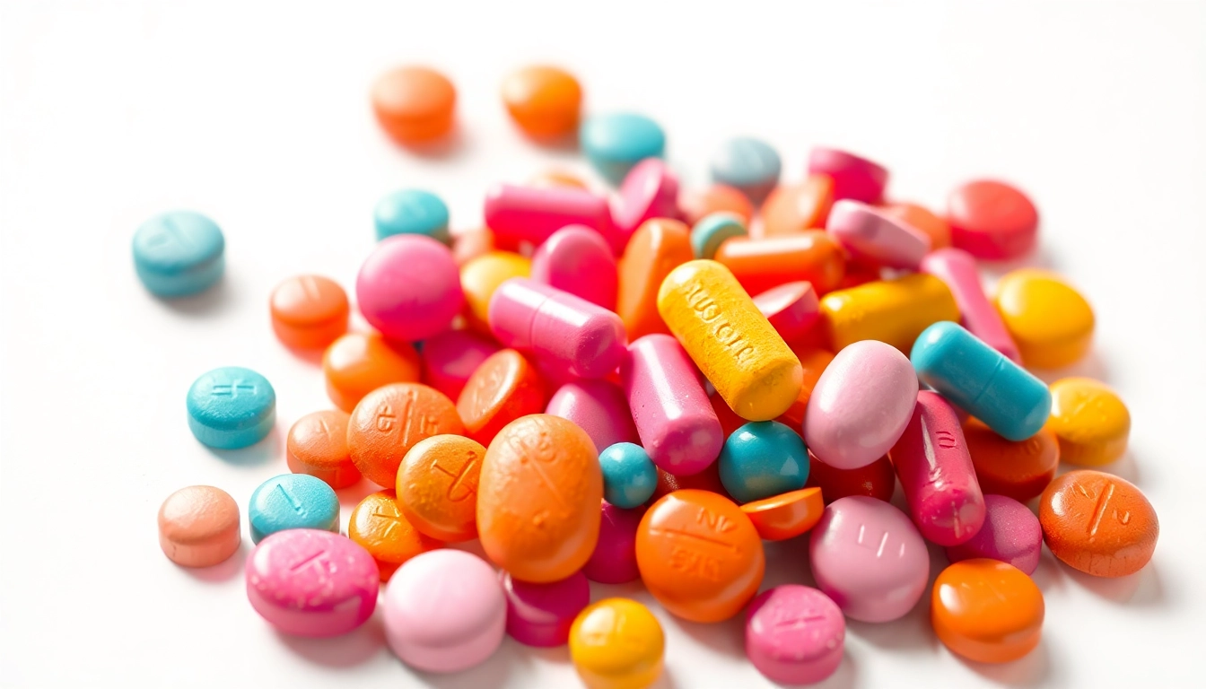 Showcasing Bulk 7oh tablets in vibrant colors, highlighting their unique texture and appeal.