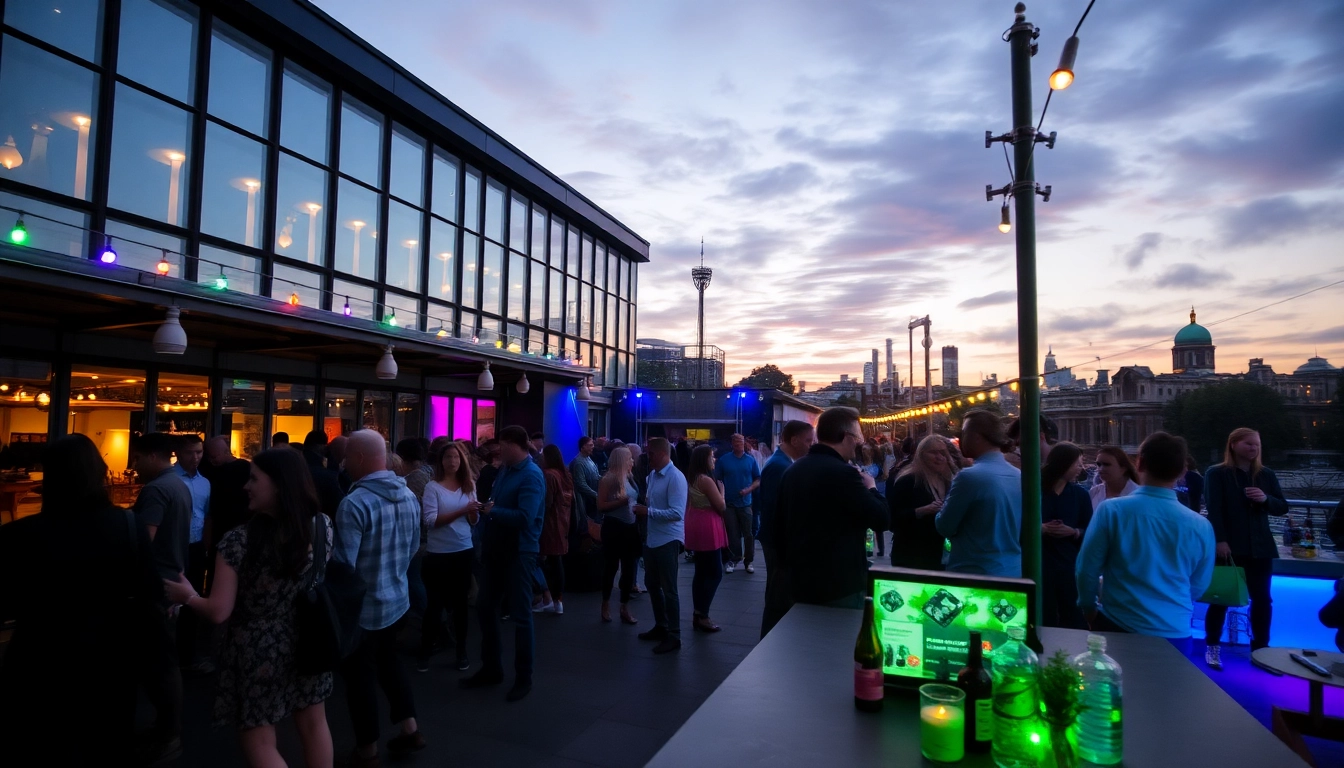 Attendees enjoying a Unique Berlin Events after-work party with vibrant lighting and engaging activities.