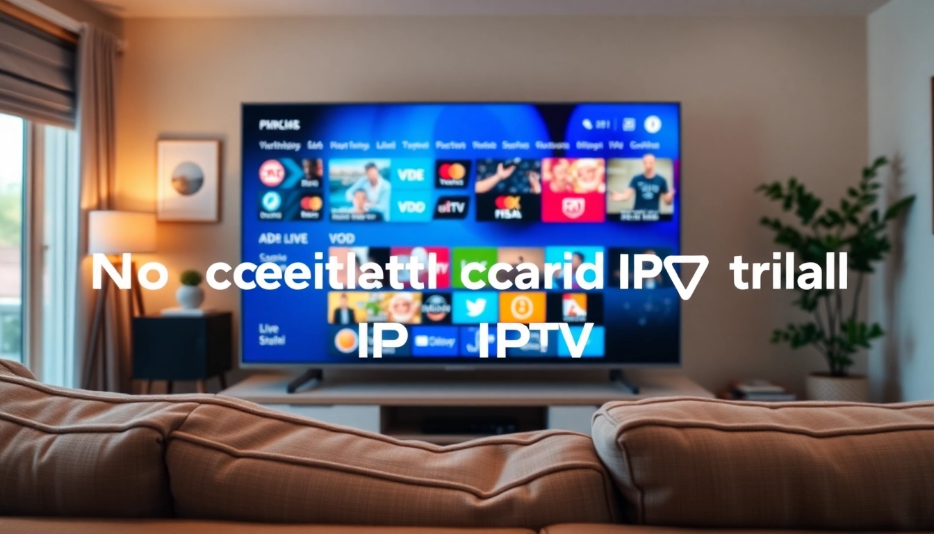 Access an exciting no credit card IPTV trial on a vibrant TV screen in a cozy living room.