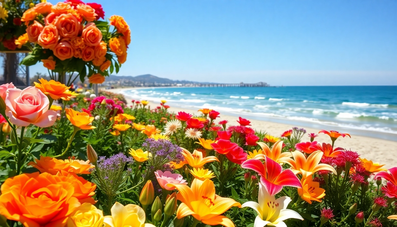 Admire Huntington Beach flowers in a vibrant garden setting with coastal views.