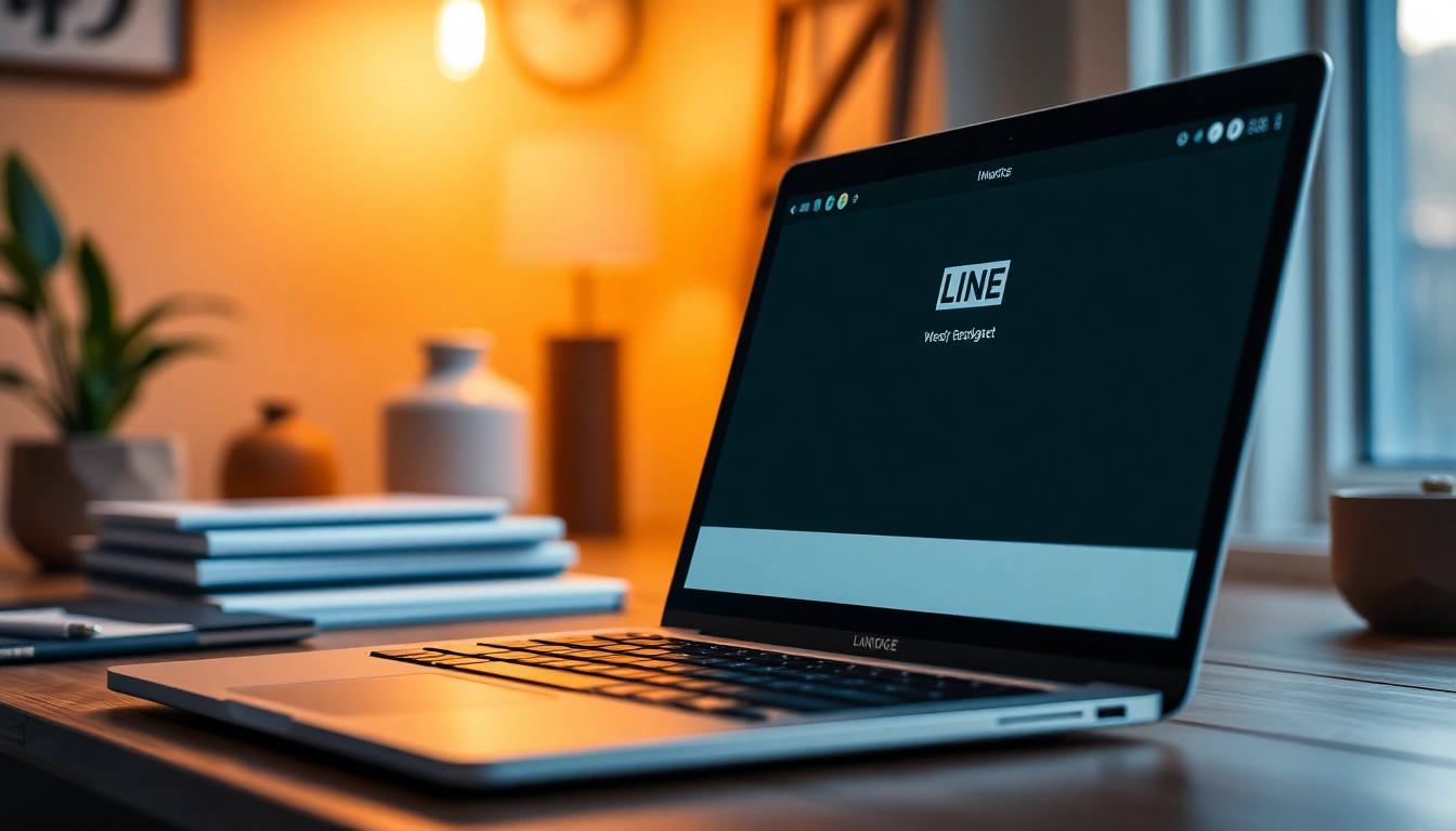 Visual of the LINE app on a laptop, showcasing line電腦版官方下載 interface in a stylish work setting.