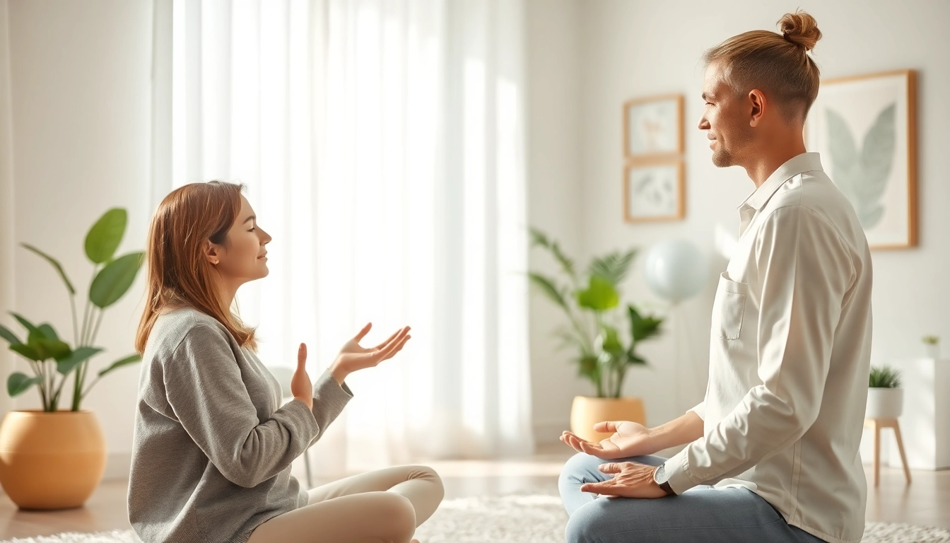 Practitioner assisting in dealing with anxiety through mindfulness techniques in a calming environment.
