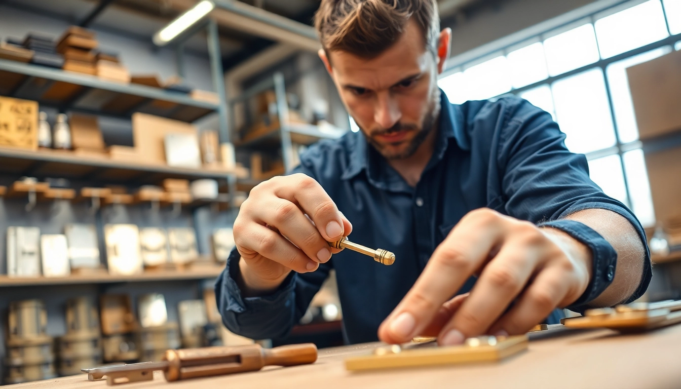 Explore the craftsmanship of a Door Hinges Manufacturer as an artisan assembles high-quality brass hinges.