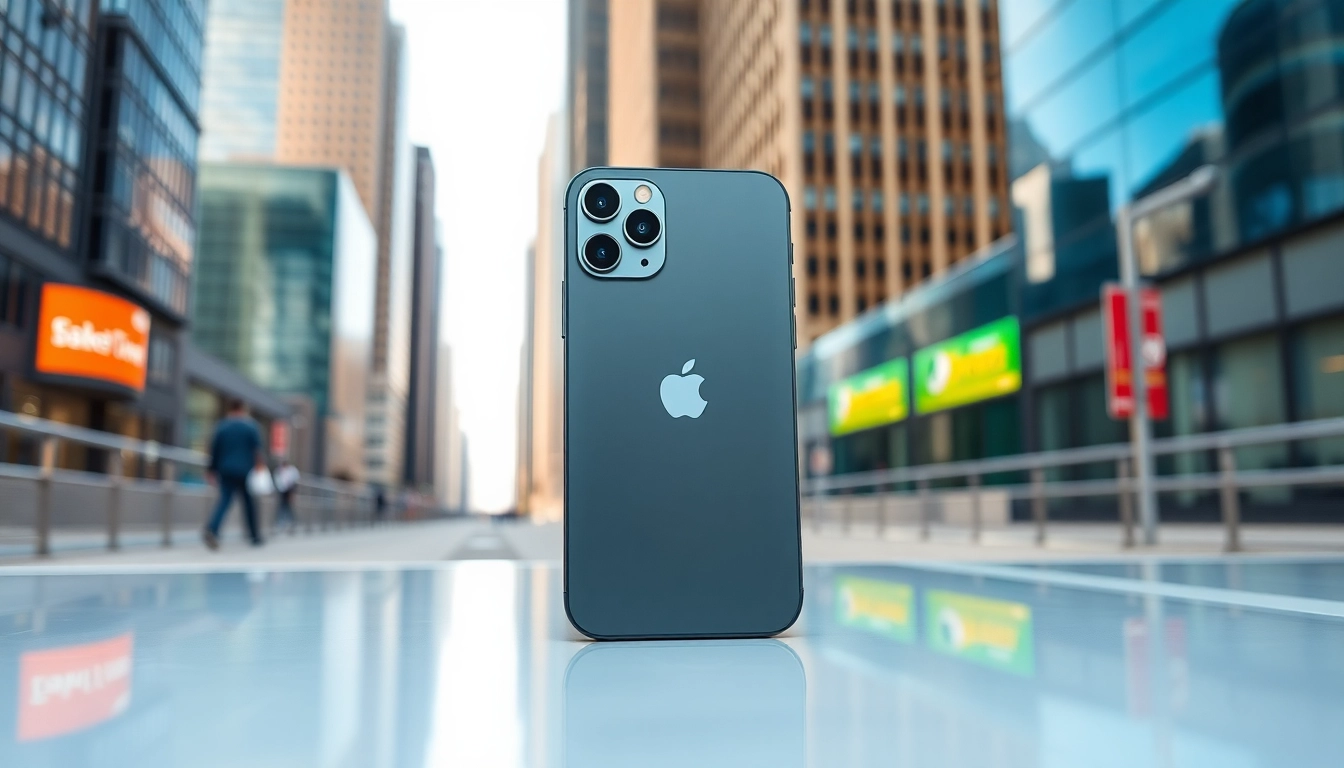 Buy iPhone 16 Pro Max showcased in a modern urban environment highlighting its sleek design.