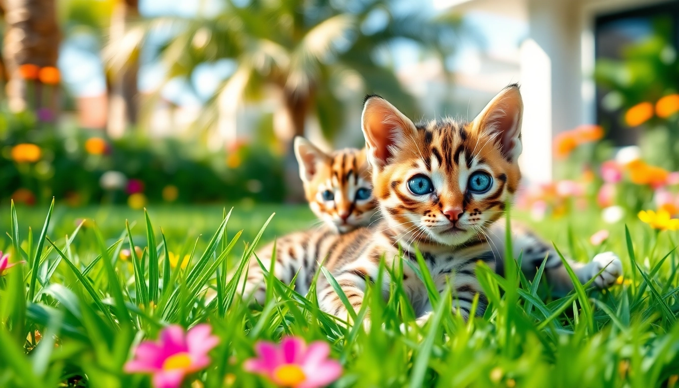 Engaging Bengal Breeders Orange County showcasing playful kittens in a vibrant outdoor setting.
