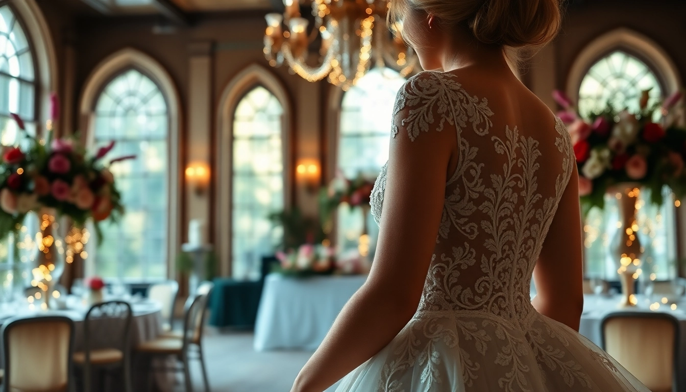 Admire stunning Reception Wedding Dresses highlighted in a lavish banquet setting.