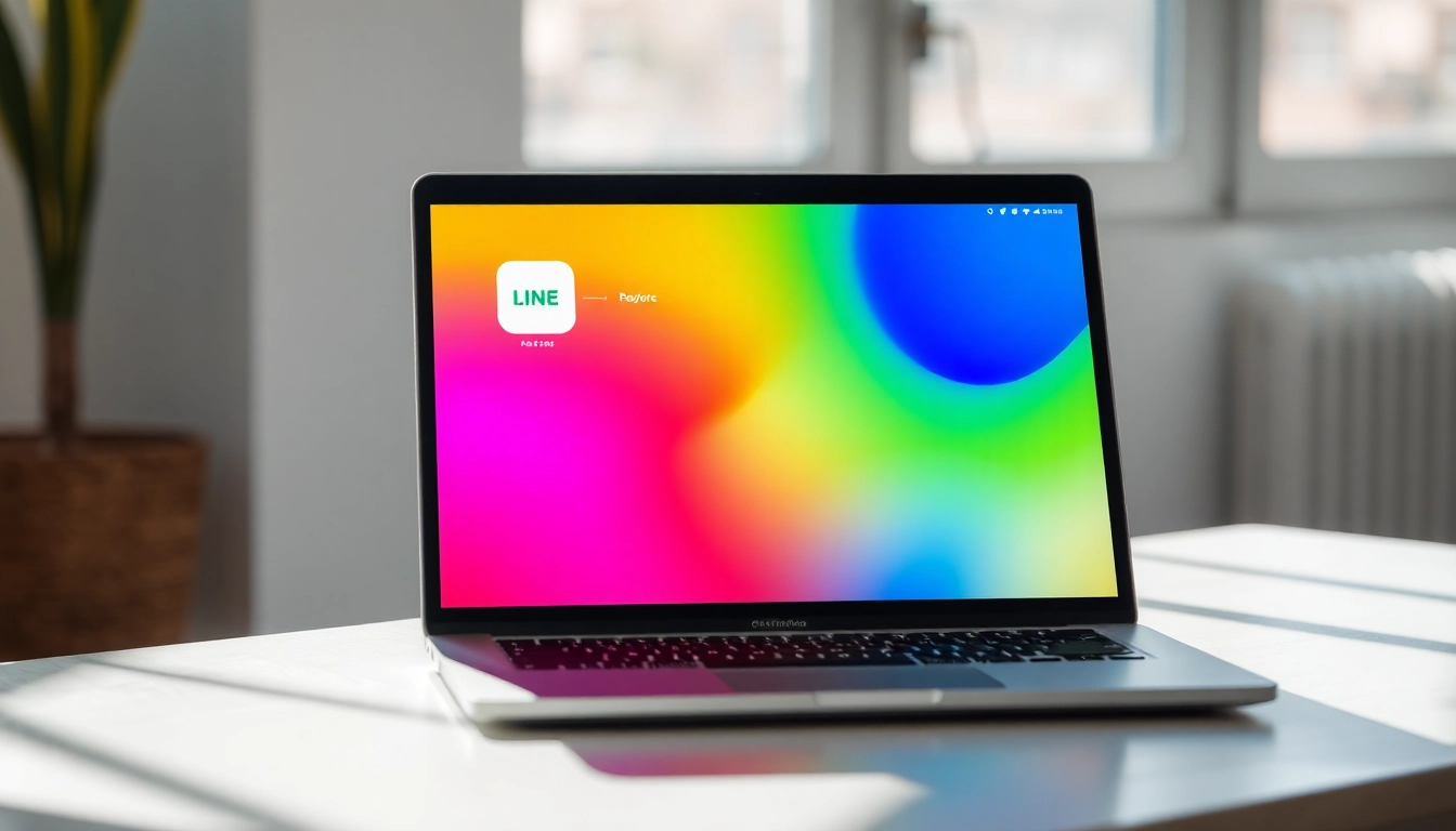 Download the line電腦版官方下載, showcasing a laptop with the LINE app interface for easy access.