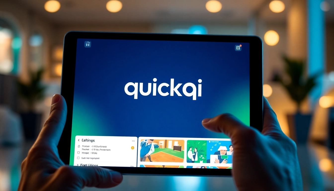 Explore the features of quickq官网 through an engaging digital interface illuminated with warm lighting.