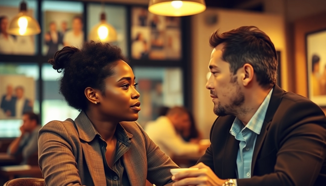 Couple improving communication in relationships during a heartfelt conversation at a cozy café.