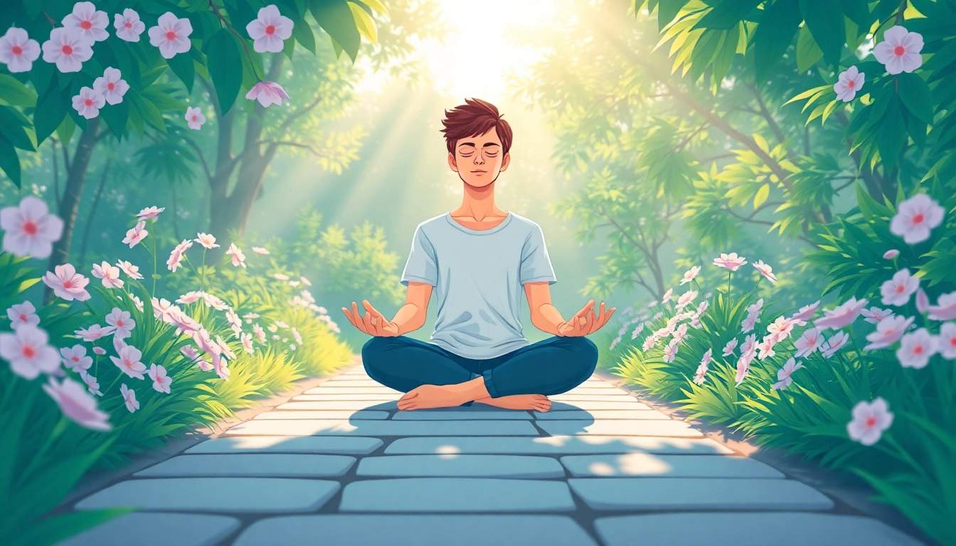 Person practicing mindfulness to cope with anxiety in a tranquil garden setting.