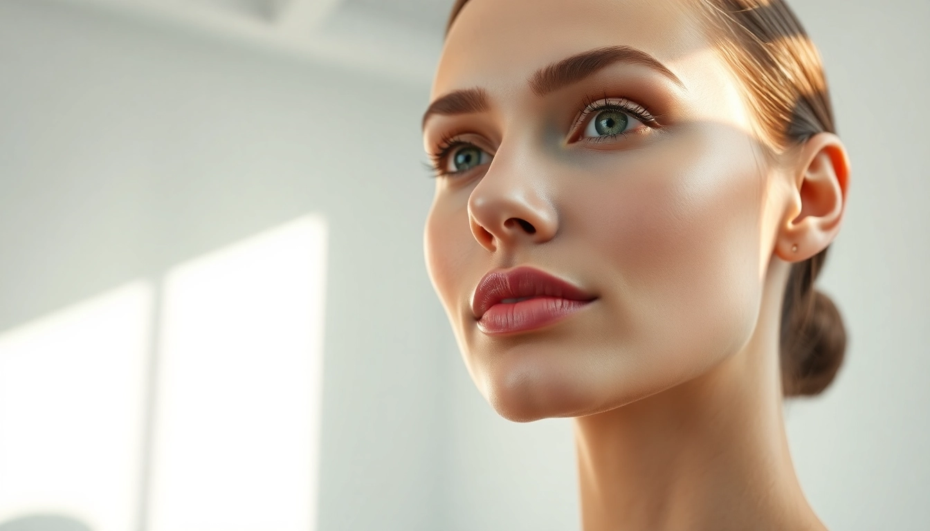 Reveal the effects of jawline botox on a model’s face in a professional clinic setting.