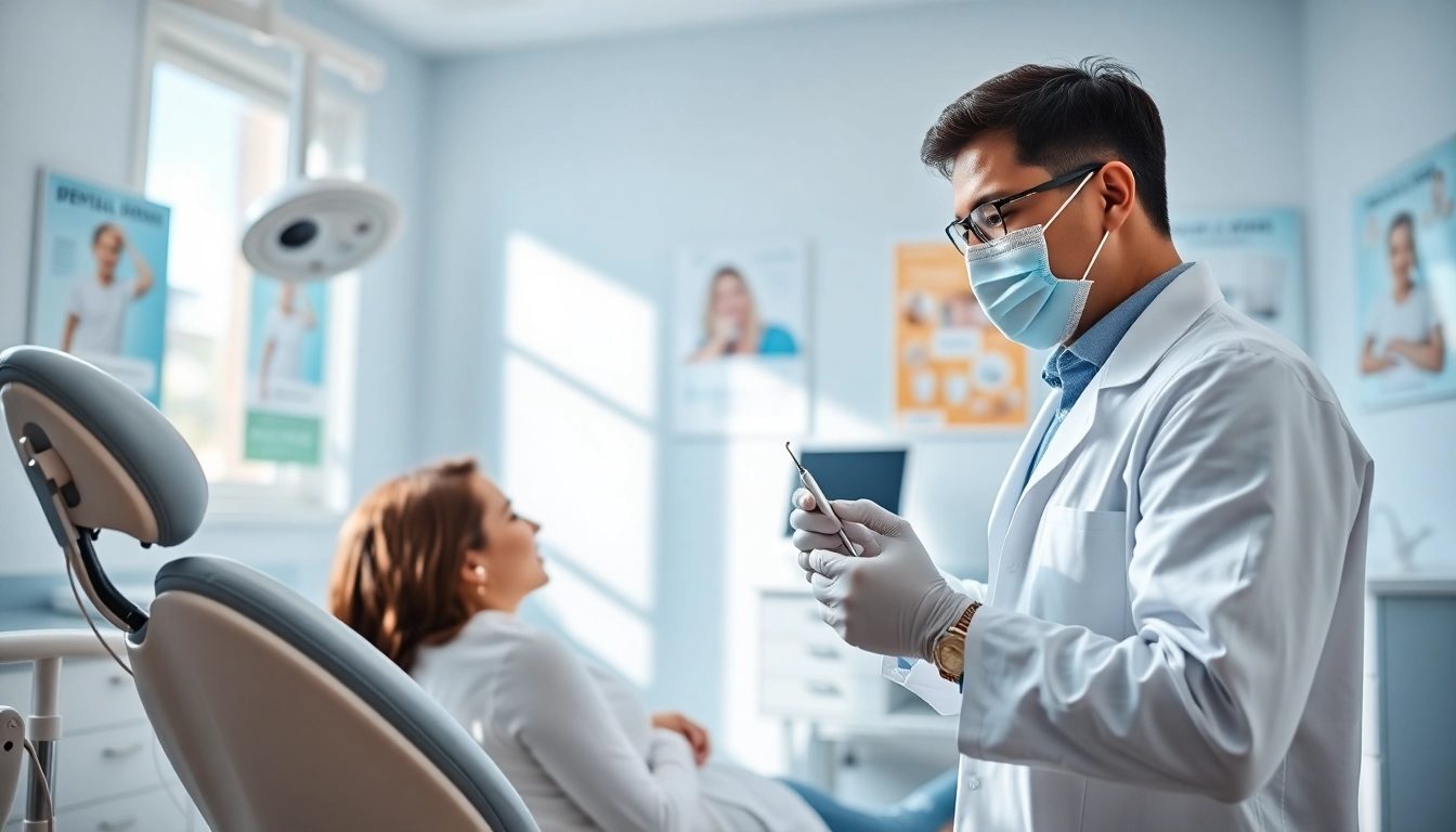 Checkups: Dentist performing a thorough dental checkup in a bright clinic.