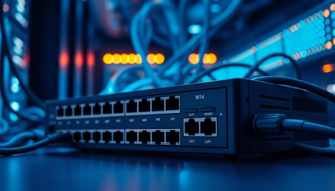 Mikrotik Switch showcased in a professional tech setup highlighting connectivity features.