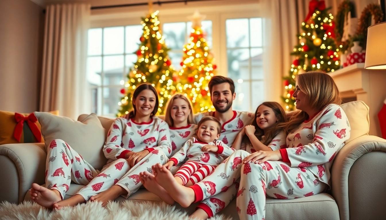 Family enjoying a holiday moment in Bamboo Christmas pajamas, radiating warmth and joy.