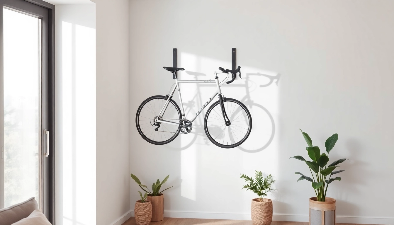 Stylish bicycle wall hanger showcasing a modern design and functionality in a contemporary setting.