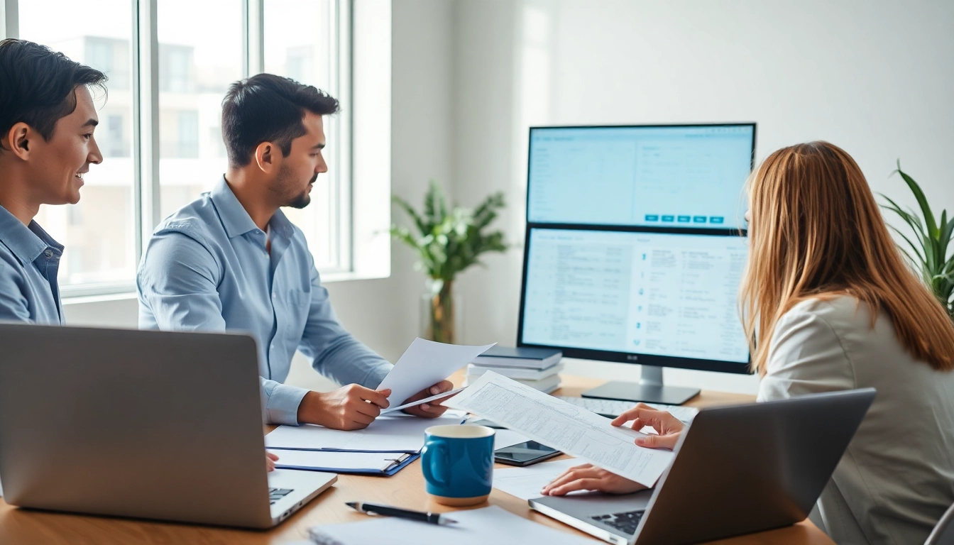 Streamlined QSM document clearing services team efficiently processing documents in a modern office.