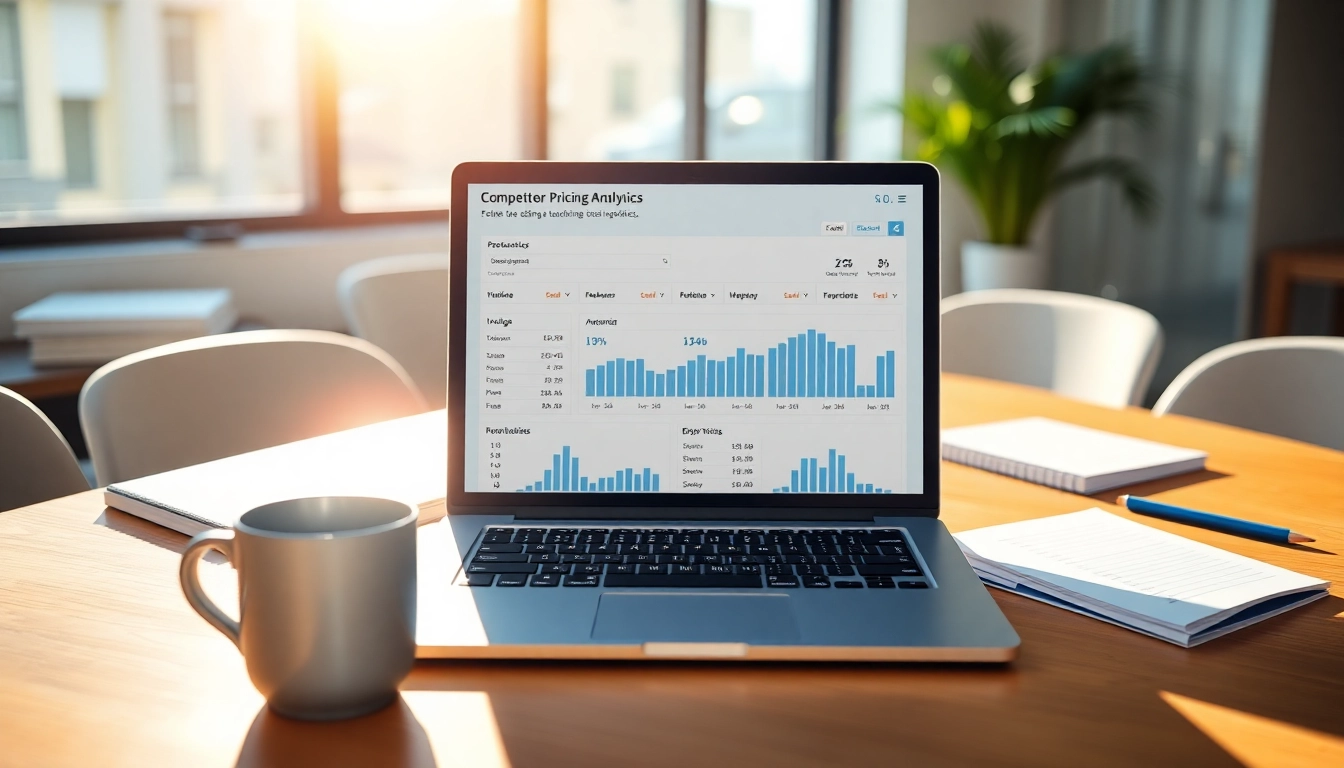 Analyze competitor pricing through a laptop visualization in a professional office setting.