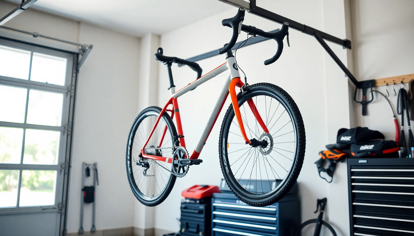 Securely mounted bicycle wall hanger showcasing a sleek design in a modern garage.